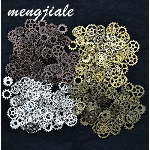 50pcs Mixed 4 Color Size 8-15mm Steampunk Charms Alloy Cogs & Gears Pendants For DIY Jewelry Accessories Making