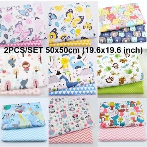 50x50cm Cartoon Fabric Pre-Cut Assorted Bundle Cotton Quilt Fabric Patchwork Accessories Knitting Supplies for DIY Handmade