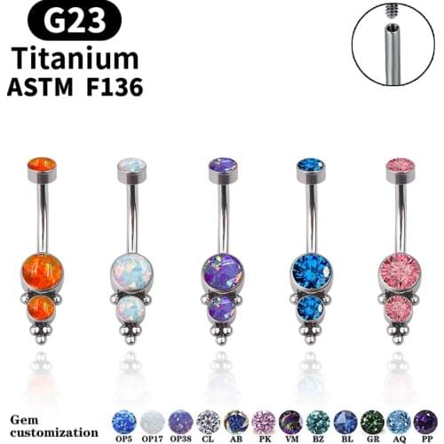 ASTM F136 Titanium Belly Button Ring Opal CZ Thread Belly Button Curve Barbell Belly Button Ring Lady Body Piercing Jewelry