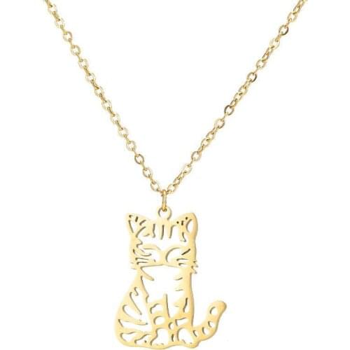 BAECYT New Stainless Steel Pendant Necklace Cute Hollow Animal Cat Clavicle Chain For Woomen Collar Mujer Бижутерия Для Женщин