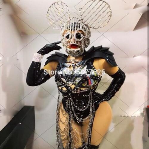 Bar masked Mickey cosplay hollow armor version chain costume future clothes sexy party girl women stage dance wear