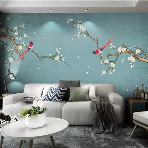 Beibehang Custom wallpaper 3d mural pear flower and bird hand-painted pen and bird new Chinese decorative painting 3d wallpaper