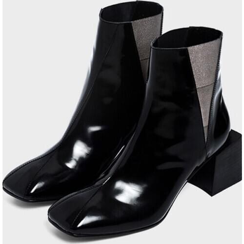 Fashion Square Toe Women Chelsea Boots Chunky High Heel Boot Female Sexy Ankle Boots Elastic Band Slip On