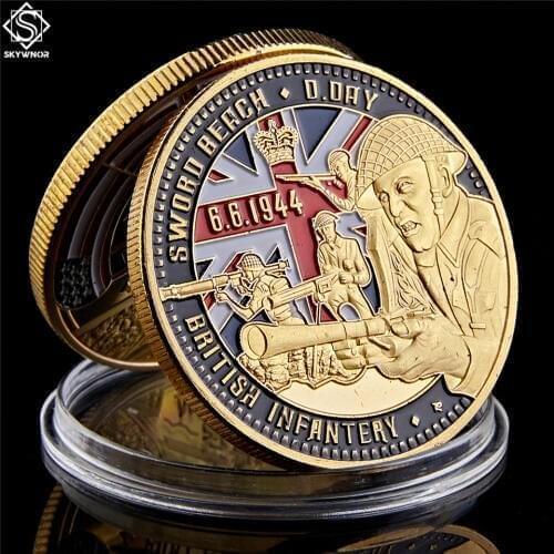 British Infantry Challenge Coin D-DAY 50th Northumbrian Infantry Gold Plated Coin Gold Beach Military Souvenir Coin