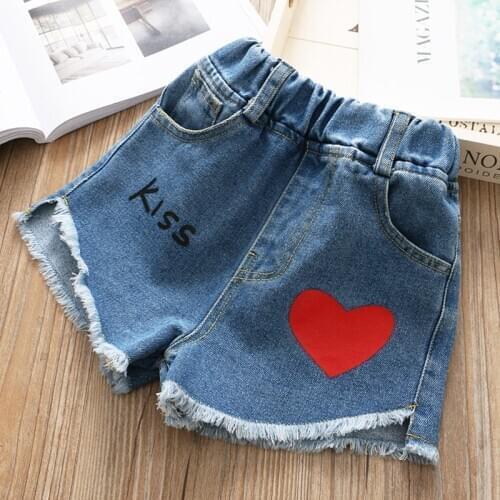 Children baby denim shorts 2020 summer Korean new cute love fashion casual kids girls hot pants shorts