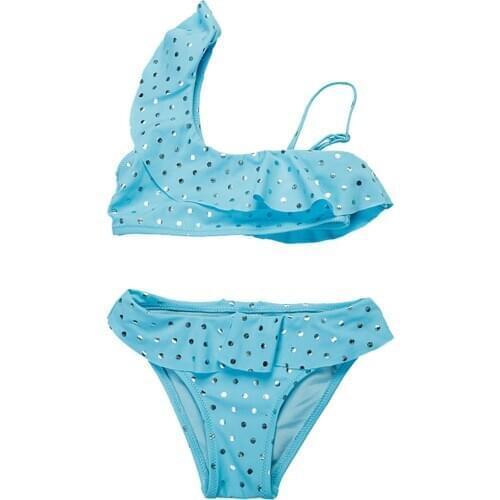 Kid Swimsuit Girls Ruched Solid Wave Point Print Swimwear Swimsuit Bikini Sets Kids Swimwear For Girls Купальник Для Девочек