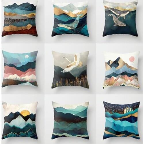 Home Sofa Polyester Pillow Mountain Pattern Pillow Case Cushion Cover Square Pillowcase Bedroom Hotel Car Decoration 45cm*45cm