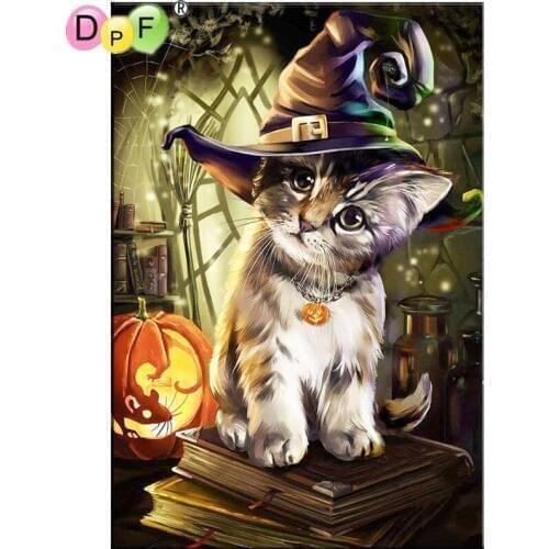 DPF diamond embroidery Kitten pumpkin head diamond painting cross stitch needlework diamond mosaic square rhinestone home decor