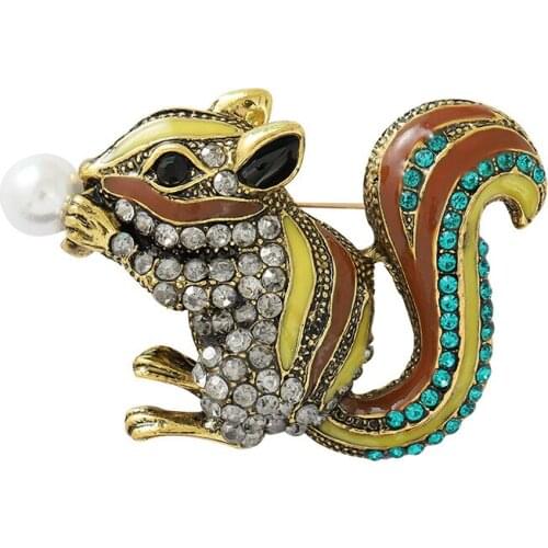 Pearl Squirrel Enamel Pins Cute Lapel Badges For Clothes Jewelry Collar Brooches Gifts Accessories For Kids Friends Bags