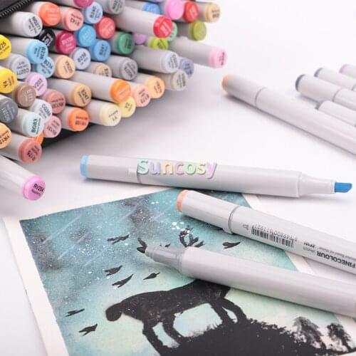 FINECOLOUR EF100 EF101 EF102 EF103 Dual Tip Alcoholic Oily Marker Pen, Universal 80 120 168 Color Recommended by Art Academy