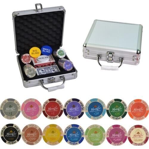 100-500PCS/Set Poker Chips New Casino Texas Hold'em Wheat Double Color Chips With Trim Sticker Poker Chip Set with Aluminum Box