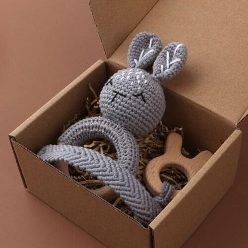 3Pcs/set Newborn Baby Teethes Cute Cartoon Animals Pendant Wooden Rattles with Pacifier Clips Chain Crochet Braided Nurse Gifts