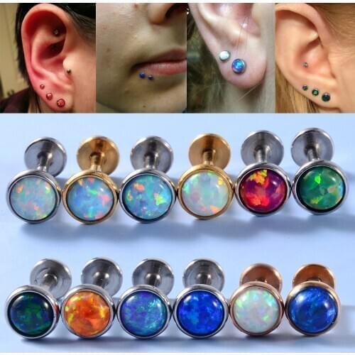 Lot 3Pcs Opal Stone Labret Monroe Lip Stud Ear Piercing Cartilage Tragus Helix Earring Nose Stud 16g Lip Ring Body Jewelry