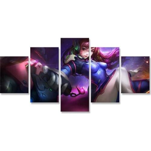 Game Girl D.Va Overwatchs Canvas Painting 5 Panel Home Decor Picture Wall Art Modular Paintings on The Wall