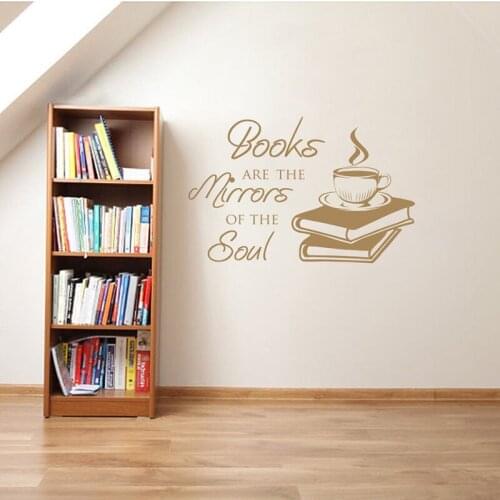 Book Quote Wall Sticker Tattoo Coffee Store Decor Books With Coffee Vinyl Wall Decals Removable Quote Wall Art Murals AJ876