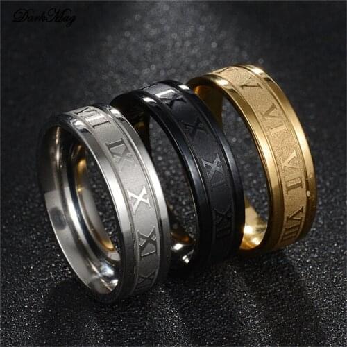 DarkMag Gold-Color Roman Numerals Ring Stainless Steel Men Women Biker Ring Bijoux Bague Femme Anillos Mujer