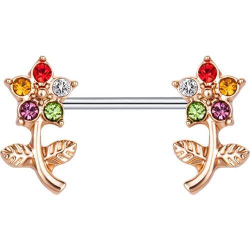 2piece Flower Nipple Ring Nipple Shield Rings Body Piercing Jewelry Crystal Stone Sexy Mamilo Rings Barbell Rings Women Gift