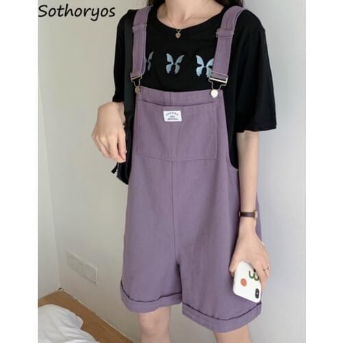 Rompers Women Solid Pockets Sweet Kawaii Girls Playsuits Leisure Safari Style Womens Overalls Loose All-match Adjustable Ulzzang