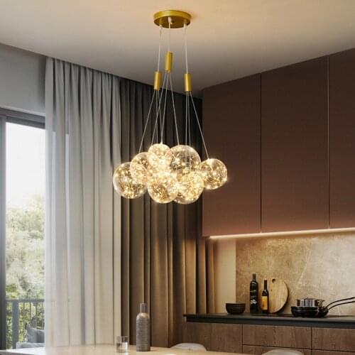 Creative Gypsophila Dining Room Island Chandelier Modern Nordic Kitchen Bar Coffe Deco LED Restaurant Glass Hanging Lamp Golden