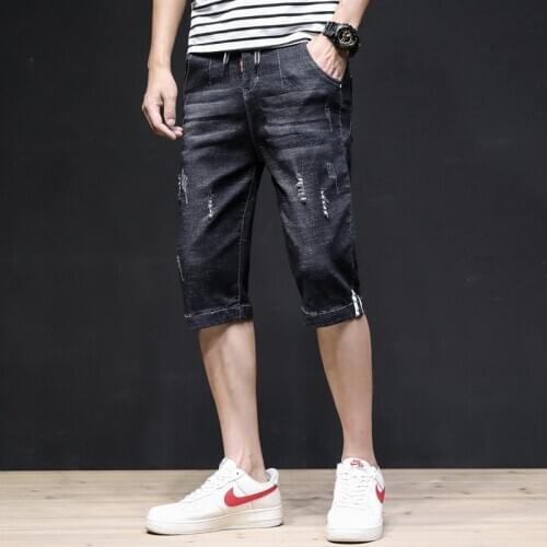 Summer 2020 Denim thin all-match seven-point jeans mens loose shorts Korean leisure brand tooling breeches Cropped pants
