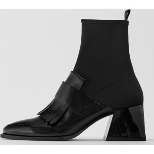 Fashion Womens Ankle Boots Martin Boots 2020 Autumn Winter Casual Shoes Square Head Slip On Shoes All Black Womens Boots