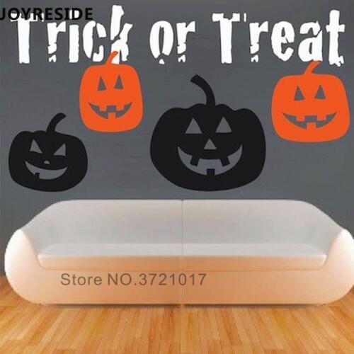 JOYRESIDE Halloween Wall Stickers Trick Or Treat Kids Room Wall Decor Pumpkins Scary Halloween Party Decoration Wall Decal WM045