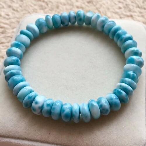 Genuine Natural Blue Ice Larimar Ice Gems Round Beads Healing Stone Water Pattern Women Man Bracelet 9x5mm AAAAA Certificate