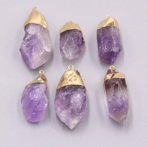 Natural Amethysts Stone Pendant Irregular Shape Charm For Jewelry Making