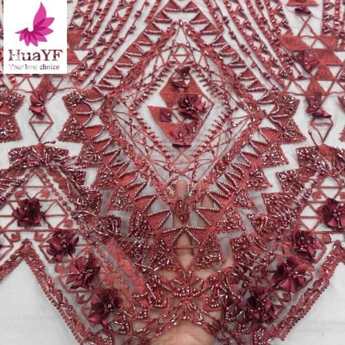 Newest 3D Flower Tulle Embroidered Lace Fabrics With HandWork Beads For Party Dress 2020 HY1307