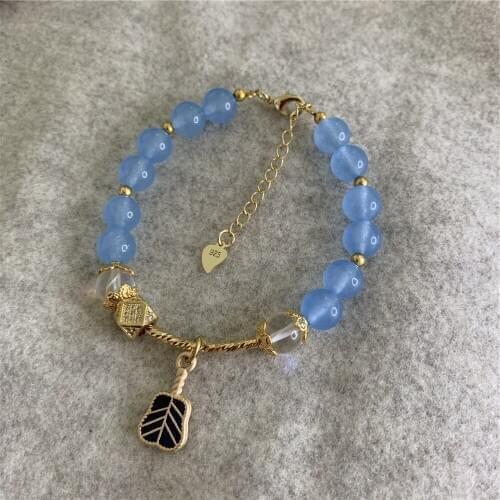 New Style 8mm Crystal Stone Round Beads Blue Jades Pendant Bracelet Women Jewelry Accessories Christmas Gift 7.5inch Y864