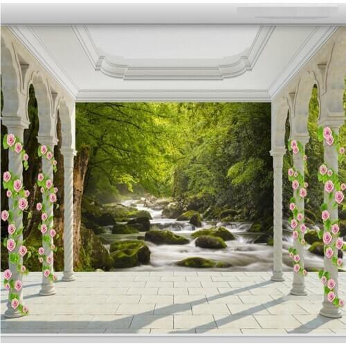 Beibehang Custom photo wallpaper background wallpaper living room TV balcony landscape river with leaves 3d murals wallpaper