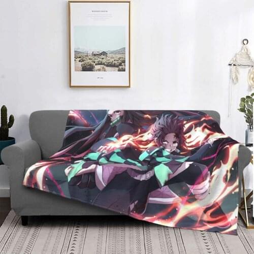 Demon Slayer Kimetsu No Yaiba Blanket Flannel Spring/Autumn Anime Multifunction Lightweight Thin Throw Blankets for Home Travel