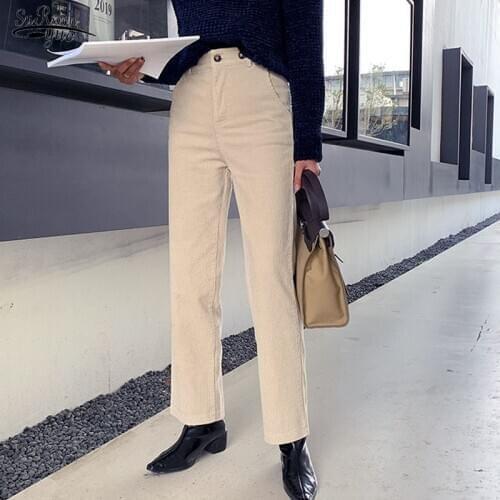 Autumn and Winter Corduroy Womens Large Size 5XL Loose Straight Tube Grandma Radish Dad Corduroy Casual Wide Leg Pants 11575