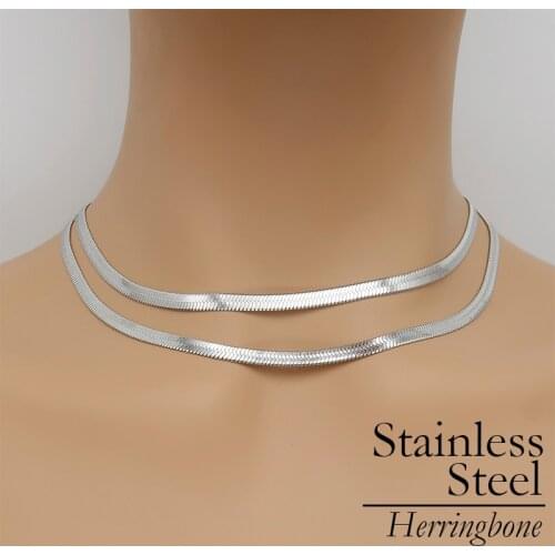20 Pieces Flat Snake Chain Necklace Choker, Wholesale Stainless Steel Necklace Gold Herringbone Choker Necklaces for Women