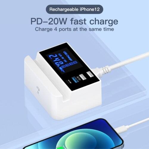 Pd20w Quick Charge qc3.0 Mobile Phone Charger 4USB Intelligent Display For Iphone Xiaomi Fast Charge Charger