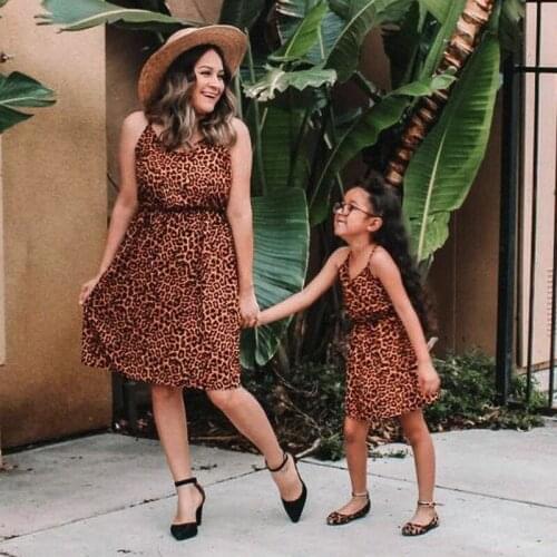 Mother and Daughter Leopard Sleeveless Family Matching Dresses Mommy And Me Dress Clothes Mom Daughter Outfits Summer