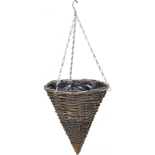 Hanging Planter Cone Shape Flower Pot For Indoor Outdoor Garden Natural Storing Material Rattan Metal Flowerpot