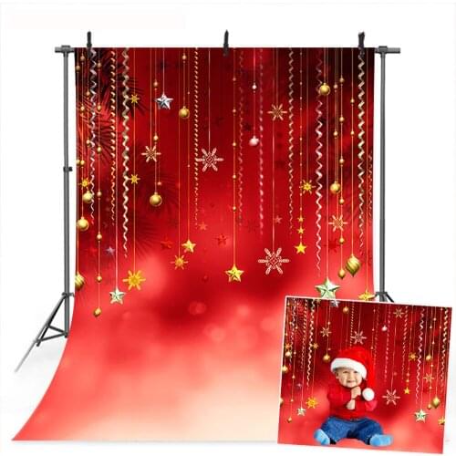Christmas Photography Backdrop Children Portrait Winter Red Glitter Bokeh Decoration Photo Booth Background Stars Bell Photcall