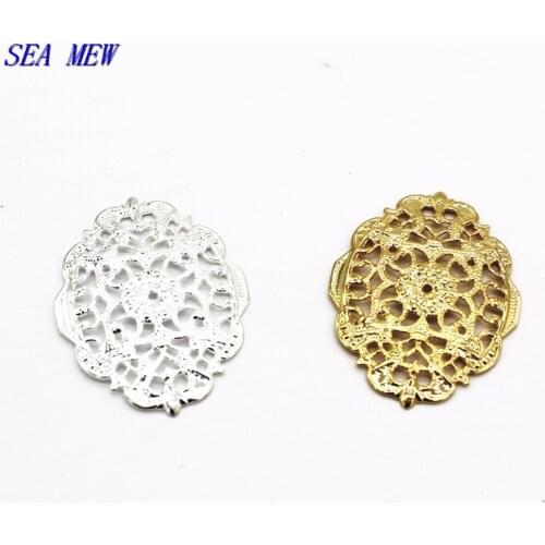 SEA MEW 20*27mm Copper Sheet 6 Colors Plated Vintage Hollow Out Flowers Charm Filigree Connectors DIY Jewelry Component