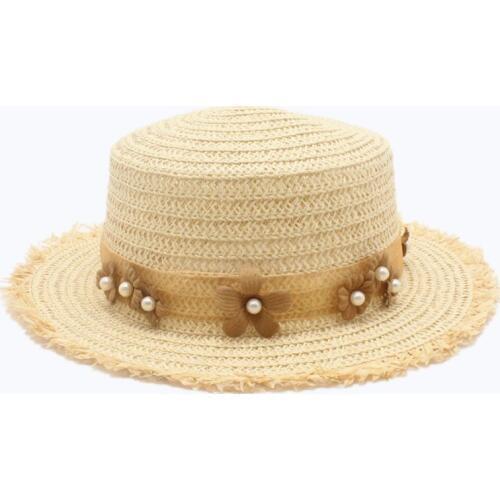 Seioum Hot Summer Women Boater Beach Hat Female Casual Panama Hat Lady Brand Classic Flat Lace flower Bowknot Straw Sun Hat