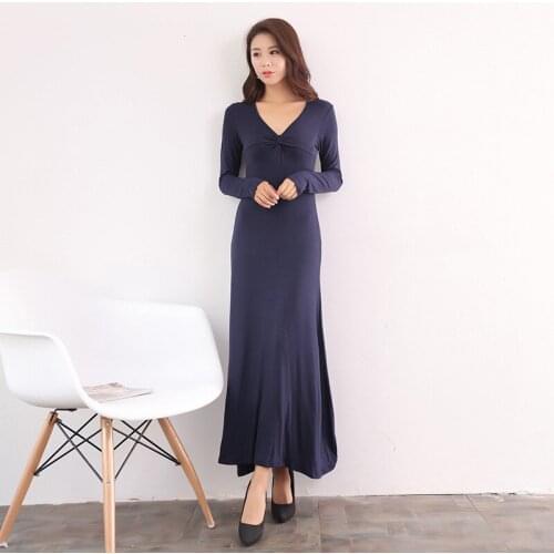 Sexy Modal Long Dress Maxi Long Sleeve Dresses Elegant Ladies Women Modal Dress Loose Large Sizes Slim Bottom Dress Vestidos