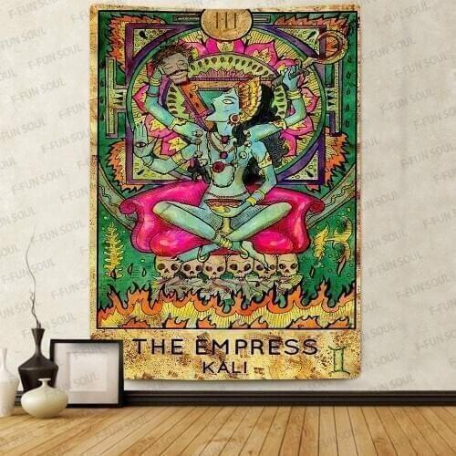 Tarot Arcana Tablecloth The Empress Kali Hippie Skull Color Art Mysterious Divination Table Cover