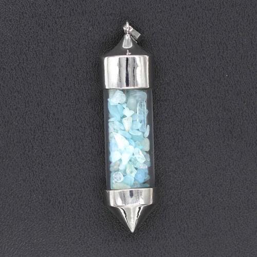 Trendy-beads Silver Plated Wish Bottle with Small Natural Aqumarines Crystal Pendant For Anniversary Jewelry
