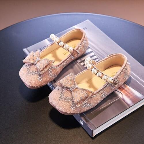 Girls Princess Sequins Shoes Childrens Leather Shoes 2021 Autumn New Kids Bow Flat Soft Dance Single Shoes G60