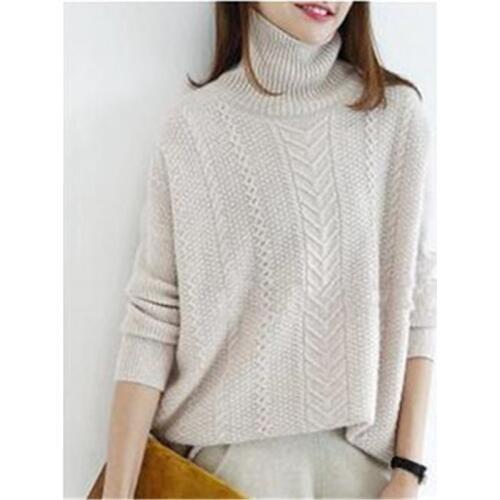 New fashion pure cashmere turtleneck thick knit women twisted solid loose pullover sweater S-2XL retail wholesale