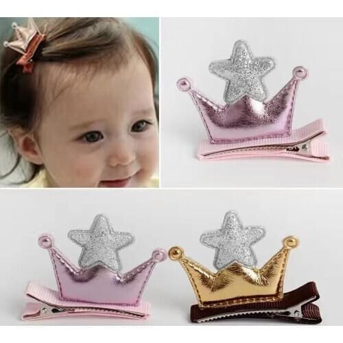 New Arrival Baby Girls Shiny star Crown Princess Hair Clips Ribbon Bow Hair Clip Children Baby Barrette Accessories