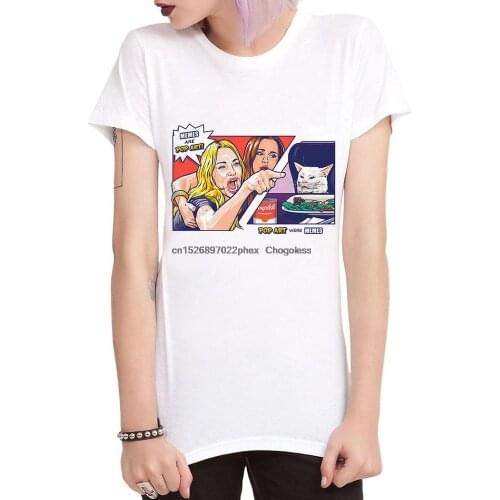 Woman Yelling at a Cat Pop Art T Shirt Confused Cat at Dinner Meme Tee 100% Cotton Tee Mens and Womens Sizes