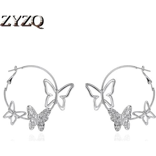 ZYZQ Retro Exaggerated Three Butterfly Earrings Temperament Hollow Three Butterfly Earrings