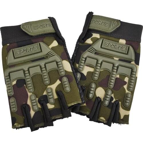 1 Pair Children Outdoor Riding Half-finger Gloves Camouflage Mountaineering Fitness Breathable Non-slip Wear-resistant Gloves