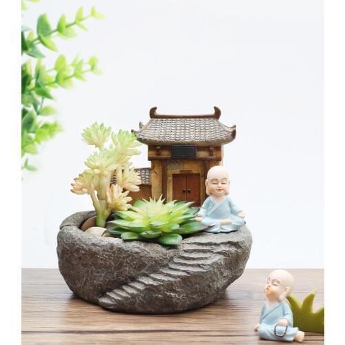 1PC Buddhism Temple Monk Resin Flowerpot Succulent Plants Planter Flower Pot Home Garden Decoration Bonsai FENGSHUI